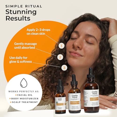 Organic Calendula Oil For Sensitive Skin - USDA Certified 100% Plant Based, Lightweight & Unscented Gentle Soothing Oil For Sensitive Skin - For Face, Skin & All Over - 2.02 Fl Oz Glass & Dropper
