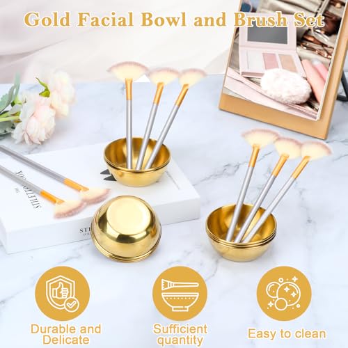 Gold Facial Bowl and Brush Set - 8 Pcs Stainless Steel