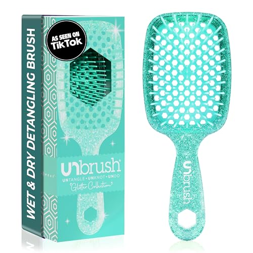 FHI Heat UNbrush Detangling Brush for Pain-Free Brushing on All Wet or Dry Hair Types — Durable DuoFlex Anti-Static Bristles, Lightweight Handle, Vented Hair Brush, Turquoise Green