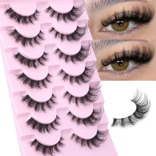 D Curl Fox Eye False Lashes - Clear Band Wispy Manga Lashes 7 Pairs