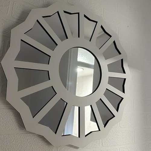 The Divine Feminine Mirror - Large Handmade with Wood/Acrylic Mirror, Gift for Her, 3D Wall Decor,Gift for Girlfriend (White-Silver, 12" H x 12" W)