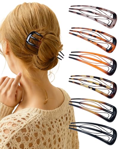 6-Pack French Hair Pins for Women - U-Shaped Bun Forks with 3-Prong Design