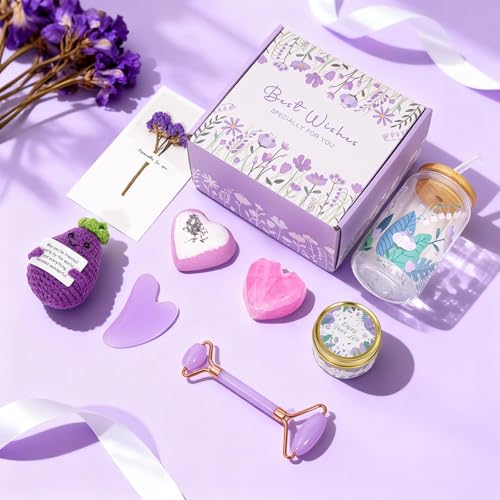 Gifts Basket for Women & Teen Girls Purple Relaxing Bath Gifts Basket Set Birthday Gifts Ideas for Women Relaxing Spa Gifts Self Care Gifts Box for Female Friends Gift