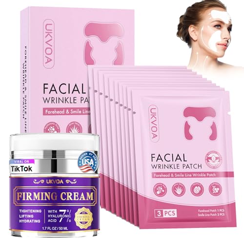 Forehead Wrinkle Patches & Smile Line Patches, Overnight Facial Wrinkle Treatment with Hyaluronic Acid, Aloe, Collagen & Vitamin E to Lift Smile Lines for Women 36pcs with Neck Firming Cream