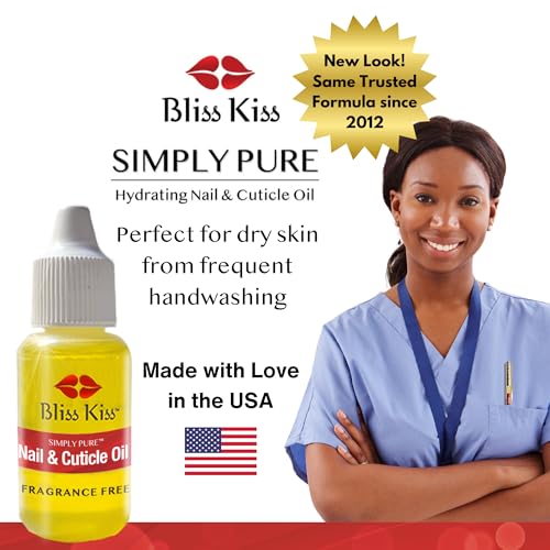 Bliss Kiss Simply Pure Nail & Cuticle Oil - Fragrance Free Dropper 0.5 oz