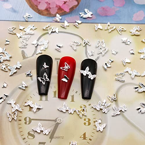 DANNEASY 60pcs 3d Metallic Nail Charms Gold Silver Nail Art Charms Flat-back Rose Flower Butterfly Bats Spider Alloy Nail Studs Jewels for Nail Decoration Craft