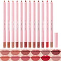 Matte Lip Liner Pencil Set,12 Colors Natural Nude to Dark Waterproof Long Lasting No Fade Soft Pencils Lipstick Makeup Gift Set for Daily Travel Party Work (A)