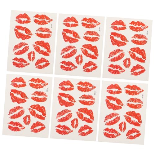 6pcs Lip Stickers, Perforated Self Adhesive Kisses Sticker,Red Lips Temporary Stickers Water-Proof Face Body Stickers