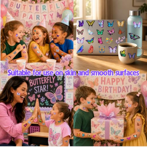 Butterfly Temporary Tattoos for Kids – 96 PCS Pre-Cut
