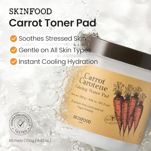 SKINFOOD Carrot Carotene Toner Pads - Hydrating Facial Pads, 60 Count