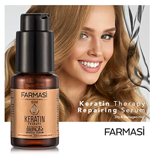 FARMASi Keratin Therapy Repairing Hair Serum, Heat Protection & Shine Support for Dry Damaged Hair, Lightweight Smoothing Care, 1 fl oz