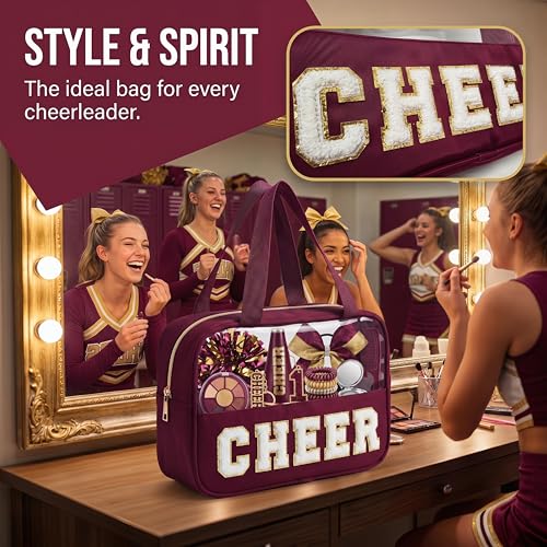 Cheer Makeup Bag with Chenille Letters - Clear Cosmetic Pouch for Cheerleaders