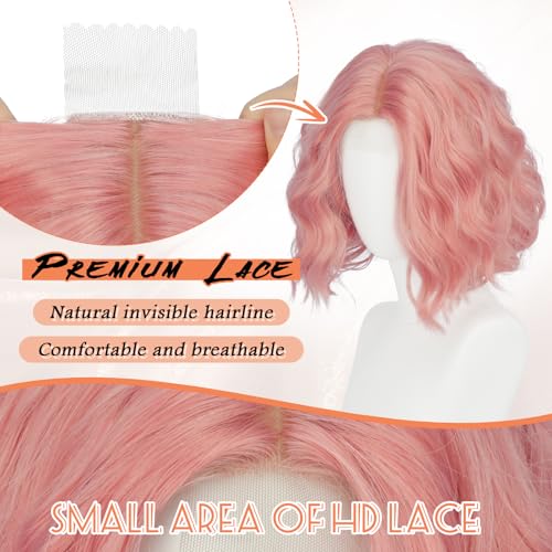 Haloo Pink Bob Wig for Women - Short Soft Wavy Lace Front 11 Inch