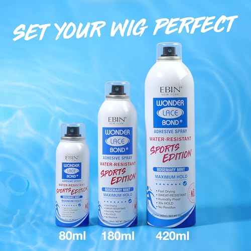 EBIN NEW YORK Wonder Lace Bond Adhesive Spray 6.08 Fl Oz Sports Edition ? Strong Hold ? Water-Resistant Wig Glue Spray for Front Lace Wig Application ? Designed for Active Lifestyles and Daily Wear