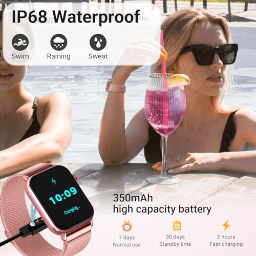 Trendia Smart Watch for Women - 1.83'' HD Fitness Tracker with Bluetooth Calls, Heart Rate & Sleep Monitor, IP68 Waterproof, Pink