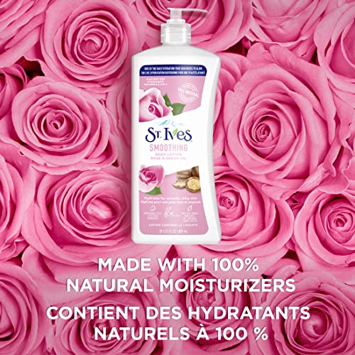 St. Ives Smoothing Hand & Body Lotion for Women with Pump, Daily Moisturizer Rose and Argan Oil for Dry Skin, Made with 100% Natural Moisturizers, 21 fl oz, 4 Pack