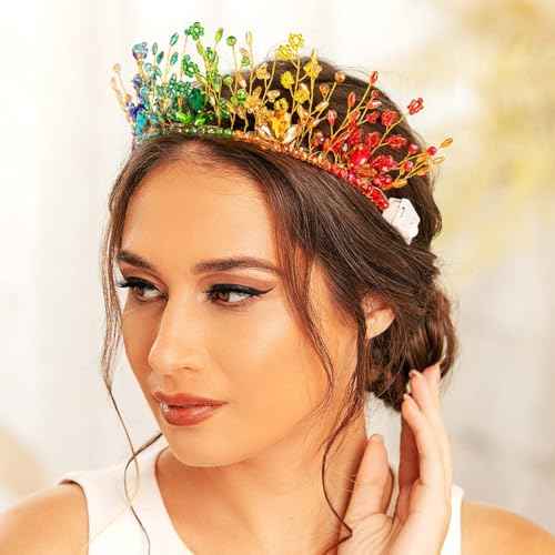 Woeoe Light Up Crystal Headband Colorful Beads Crown Carnival Headpiece with Combs Festival Prom for Women