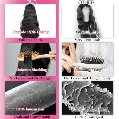 Black 30 Inch Body Wave Human Hair Wigs 13x6 Lace Front 180% Density