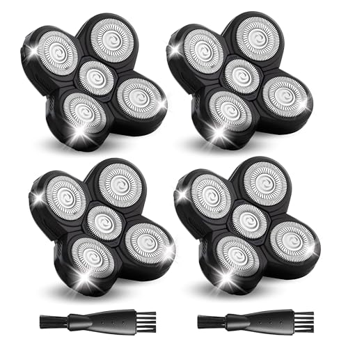 4 Pack Shaver Replacement Blades Compatible with Freedom Head Electric Razor Shaving, 5 Blades Shaver Replacement Heads for Head Shavers for Bald Men, Replacement Blades for Head Shaver Kit, 2 Brush