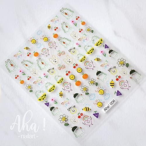 Dinosaur Nail Art Stickers Decals Cute Monster Nail Art Sticker Flower Loving Smile Decals 3D Self Adhesive DIY Design Fashion Trend Glamour Decoration Accessories for Ladies Girls Kids (2 Sheets)