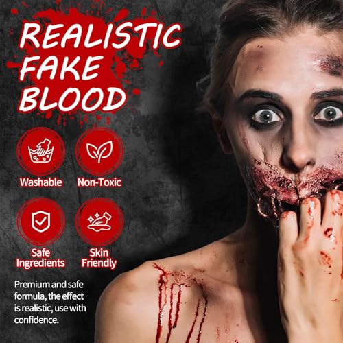 4PCS Fake Blood Spray Kit Halloween Special Effects Dark Fresh Fake Blood Makeup Kit,Suitable for Stage Vampire Zombie Monster Clown SFX Makeup