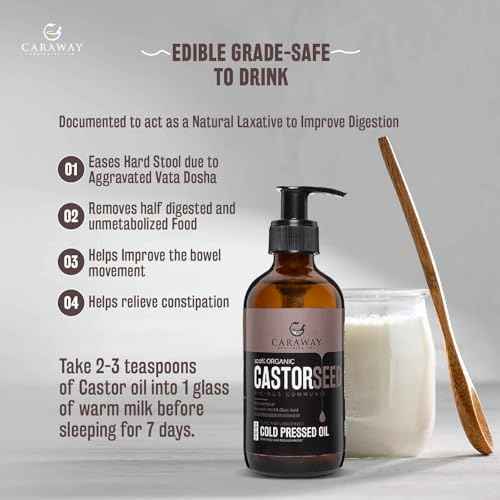 CARAWAY Cold Pressed Pure Castor Oil ? Indian Handmade | Therapeutic Grade | Edible | For Liver Detox, Hair Growth, Eyelashes, Skin, Constipation & Joint Pain | Glass Bottle ? 236ml