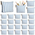 24 Pcs Blue Striped Makeup Bags - Durable Canvas Travel Organizers