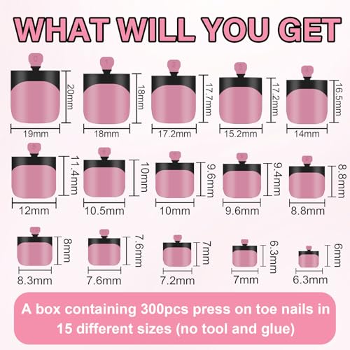 EBANKU 300PCS French Tip Press On Toenails Black - Summer Gel Toenail Tips for Women & Men