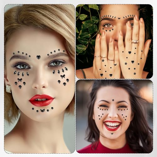 9 Sheets Face Gemstone Stickers, Self Adhesive Rhinestones Face Diamonds Jewels Gems Stick on Rhinestone Embellishment Stickers for Makeup Party Festival