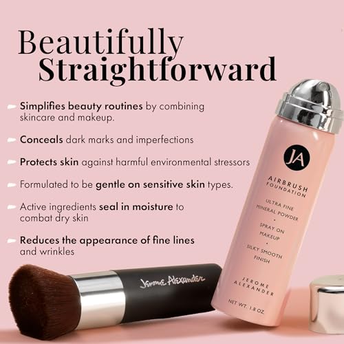 MagicMinerals AirBrush Foundation by Jerome Alexander – 2pc Set with Airbrush Foundation and Kabuki Brush - Spray Makeup with Anti-aging Ingredients for Smooth Radiant Skin - Cognac