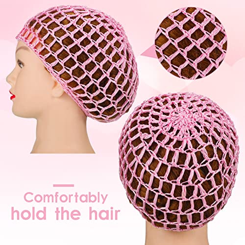 Geyoga 2 Pcs Mesh Hair Net Snood Sleep Cap - Rayon Crochet Bonnets (Black, Pink)