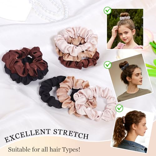 Seven Style Small-Neutral Ultra-Petite Satin Scrunchies 8PCS No Damage Hair Ties