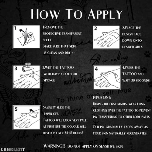 Semi-Permanent Tattoos for Adult - 2 Weeks Long Last Small Flower Words Tattoos for Women Men Hand Neck Body/Fades Naturally/No Reflection/Waterproof/Realistic, Minimal Line Art