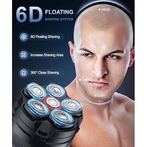 Head Shavers for Bald Men, 10000 RPM High-Speed 6D Magnetic Razor, IPX8 Waterproof Wet/Dry Shaving, Hypoallergenic Blades, LED Display & Storage Case, Lustrous Black