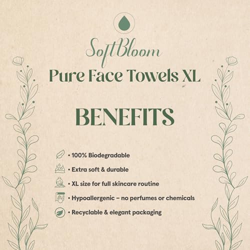 Disposable Face Towels XL for Acne-Prone & Sensitive Skin ? Ultra Soft Biodegradable Viscose Single-Use Facial Towels for Daily Skincare Hygiene & Makeup Removal ? SoftBloom (50 Count)