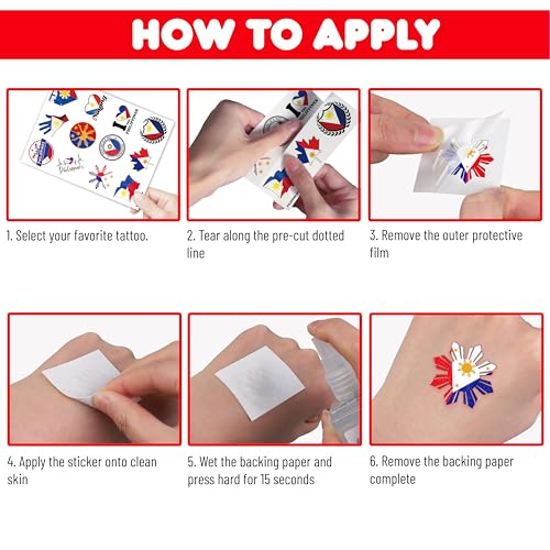 96PCS Philippines Filipino Flag Pride Pre-Cut Temporary Tattoos for Kids Themed Birthday Party Decorations Supplies Decor Favors Super Cute Flag Tattoo Stickers Gifts For Boys Girls Rewards Carnival