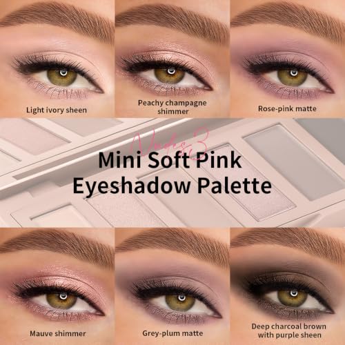 NUDES3 Mini Eyeshadow Palette - 6 Pink Shades with Mirror