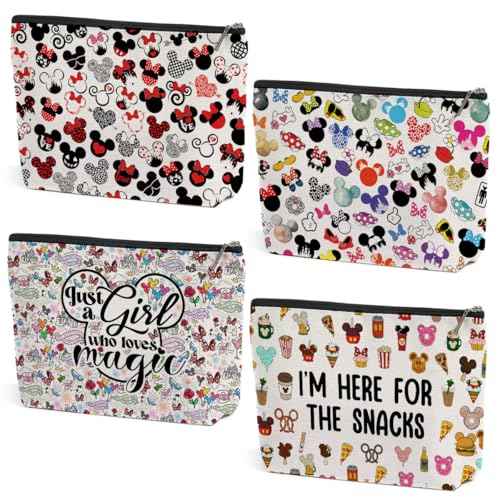 4PCS Cute Cartoon Print Makeup Bag Magic Cartoon Mouse Cosmetic Bag Cute Mouse Animal Lovers Gifts for Women Female Her Daughter Cousin Best Friend Bestie BFF Mothers Nurse Day Graduation Birthday