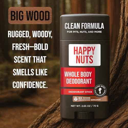 Happy Nuts Whole Body Deodorant for Men - Full Body Odor Control - Ideal for Perfect for Pits, Groin, and More - All Day Confidence - Powerful & Effective Men's Deodorant (Big Wood)
