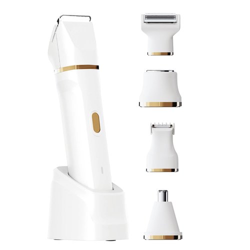 ele ELEOPTION Electric Razors for Women 5-in-1 Waterproof Wet Dry Electric Shaver with USB Charge Dock, Legs Hair Remover, Body Shaver for Beard Bikini Trimmer for Women White