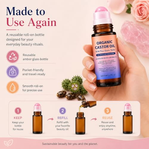 Organic Castor Oil with Rose Quartz Roller Ball