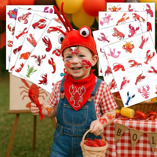 Crawfish Temporary Tattoos for Kids, 96 Pcs Party Favors