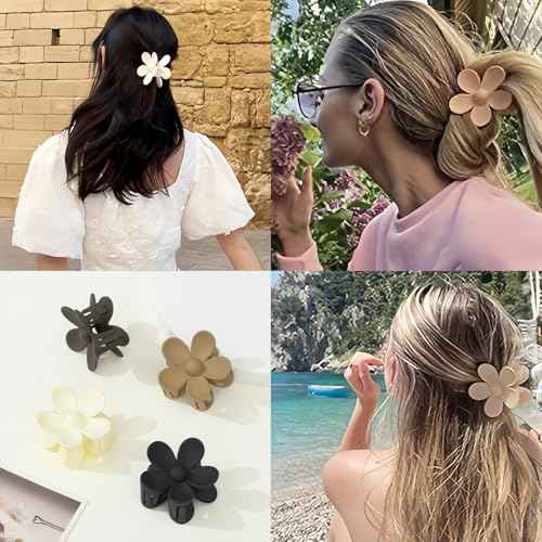 Flower Hair Clips, 8PCS Large Claw Clips for Women Thick Thin Hair, Big Cute Matte Hawaiian Flower Hair Claw Clips for Women Girls Styling Gifts 8 Neutral Colors