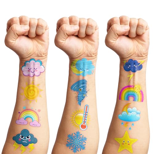 100 PCS Weather Temporary Tattoos for Kids | Party Favors