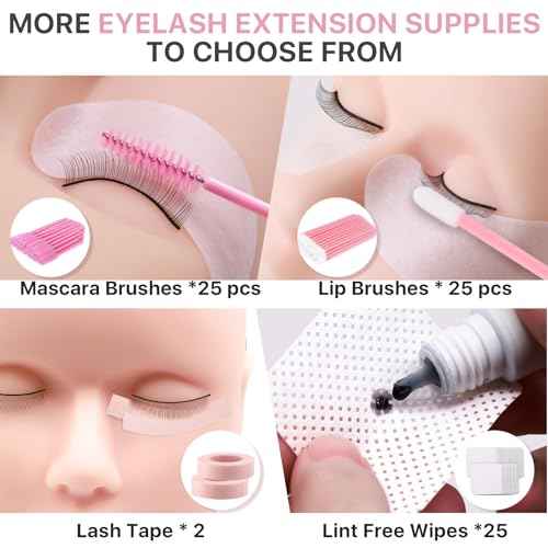 Lash Extension kit for Beginners, Eyelash Extension Kit with Mannequin Head, Lash Starter Kit with Everything Eyelash Glue USB Fan Cosmetology Esthetician Supplies for Practice Training