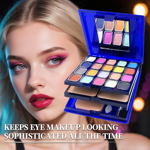 Badhare Eyeshadow Lipstick Blusher Makeup Box 20 Color Eyeshadow Palette 5 Lipstick 5 Blusher Set Full Face Makeup Kit with Cosmetic Mirror,Blush, Highlighter, Brushes & Sponge Personal Makeup Set