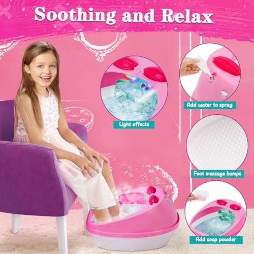 Kids Foot Spa and Nail Kit Set - Spa Day Kit for Girls, Includes Foot Soak Tub and Nail Dryer, Perfect Gift for Ages 5-12