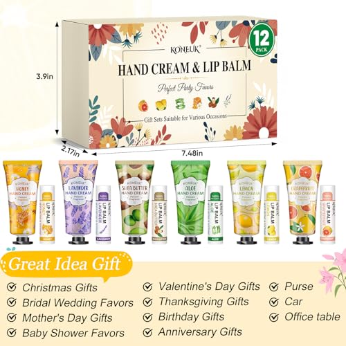 12-Pack Hand Cream & Lip Balm Gift Set - Bulk Party Favors for Women