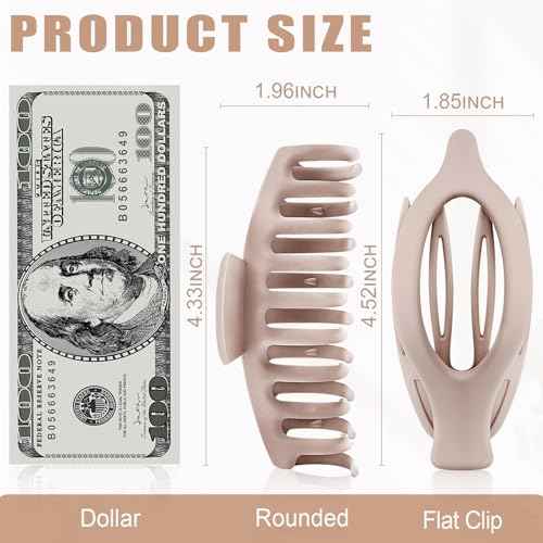 Flat Hair Claw Clips: 8 Pack 4.3 Inch Neutral Matte French Concord & Large Round Claw Clips Set for Women with Thick/Thin Hair, Non-Slip Extra Hold Jaw Clips for Lay Down/Drive/Daily Use