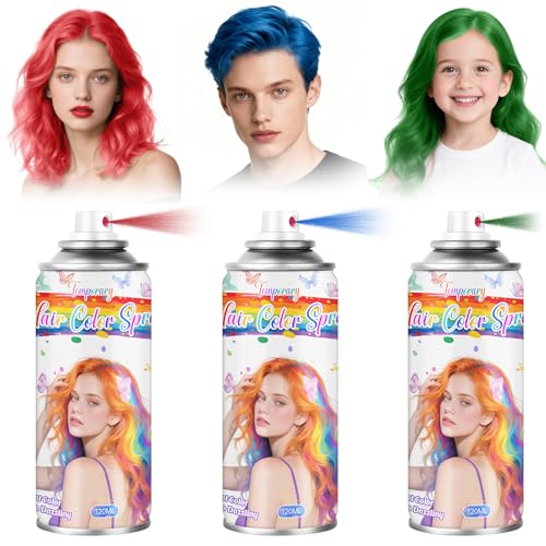 MSDADA Red, Blue & Green Temporary Hair Spray - Vibrant Color for Kids & Women